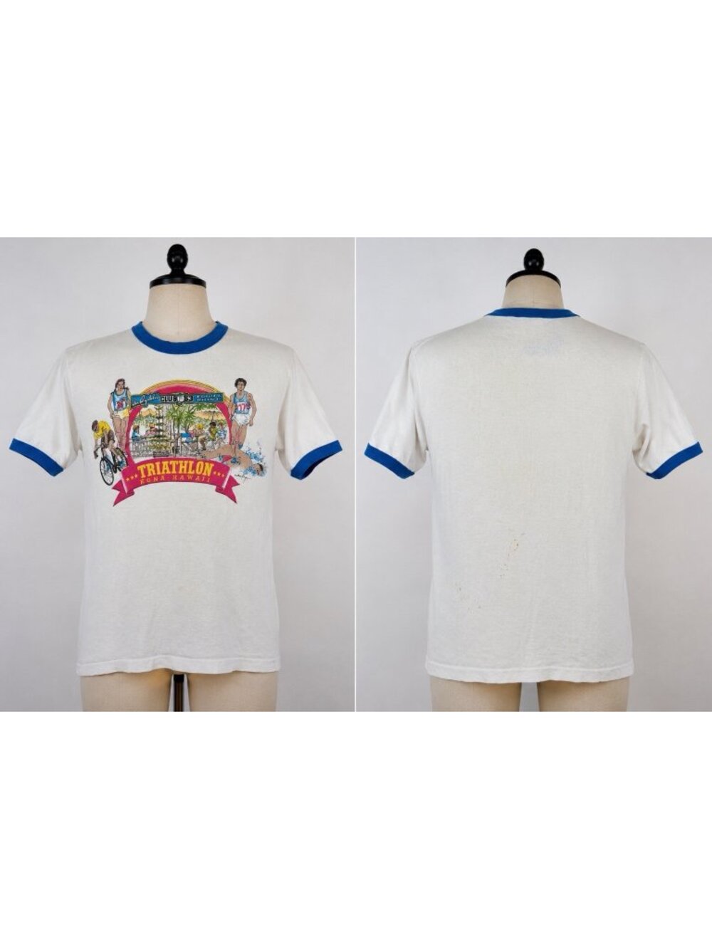 Vintage 80s Don Drysdale Club 53 Kona Hawaii Triathlon Ringer T Shirt USA